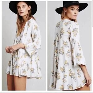 Free People Retro Tree Swing White Gardenia Floral Swing Mini Dress Tunic Top MD